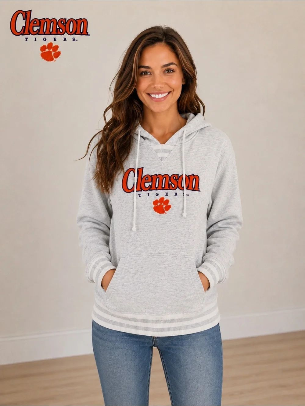 NWT Clemson Tigers Hoodie | Gray Fleece Champion Pullover | Size Small